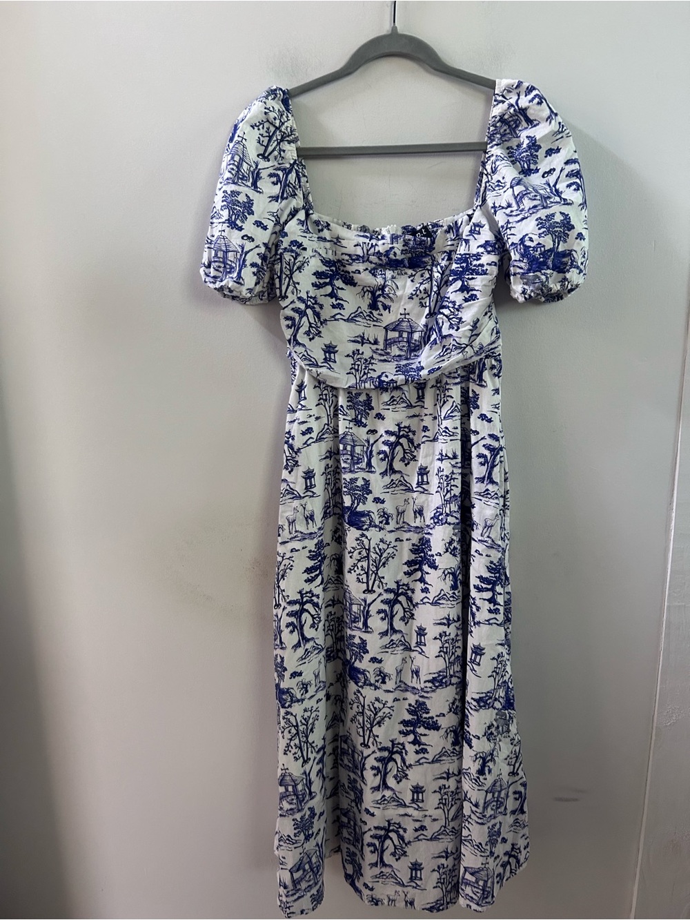 O.P.T‎ cotton smocked puff sleeve midi dress medium cottagecore